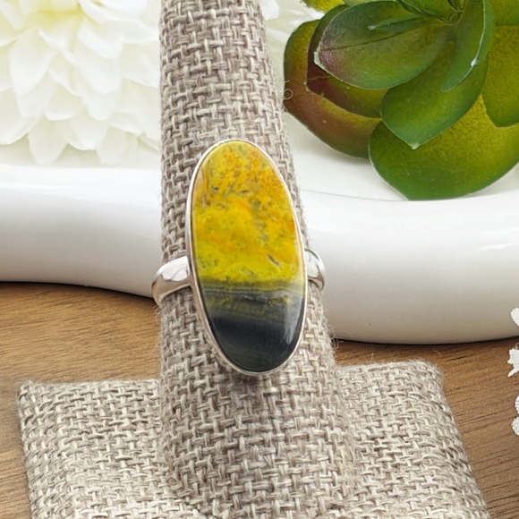 Sterling Silver 925 Bumble Bee Bumblebee Jasper Ring Size 8 Southwest New - Picture 4 of 12